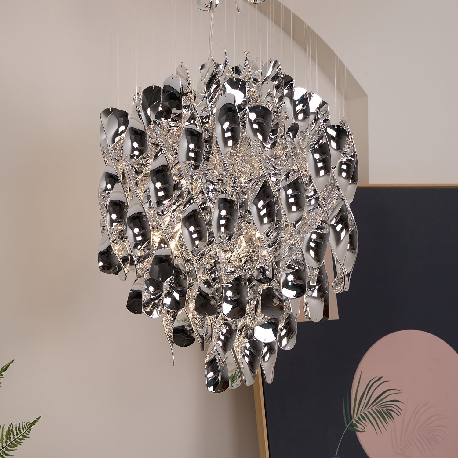 Modern Spiral Acrylic Pendant Light Gold and Silver Electroplated Chandelier for Indoor Use