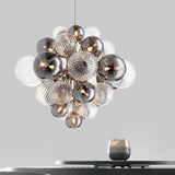 Modern Spiral Glass Globe Chandelier in Chrome Finish with Smoke Grey Accents