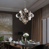 Modern Spiral Glass Globe Chandelier in Chrome Finish with Smoke Grey Accents
