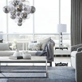 Modern Spiral Glass Globe Chandelier in Chrome Finish with Smoke Grey Accents