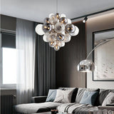 Modern Spiral Glass Globe Chandelier in Chrome Finish with Smoke Grey Accents