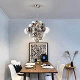 Modern Spiral Glass Globe Chandelier in Chrome Finish with Smoke Grey Accents