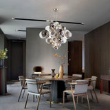 Modern Spiral Glass Globe Chandelier in Chrome Finish with Smoke Grey Accents