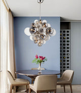 Modern Spiral Glass Globe Chandelier in Chrome Finish with Smoke Grey Accents