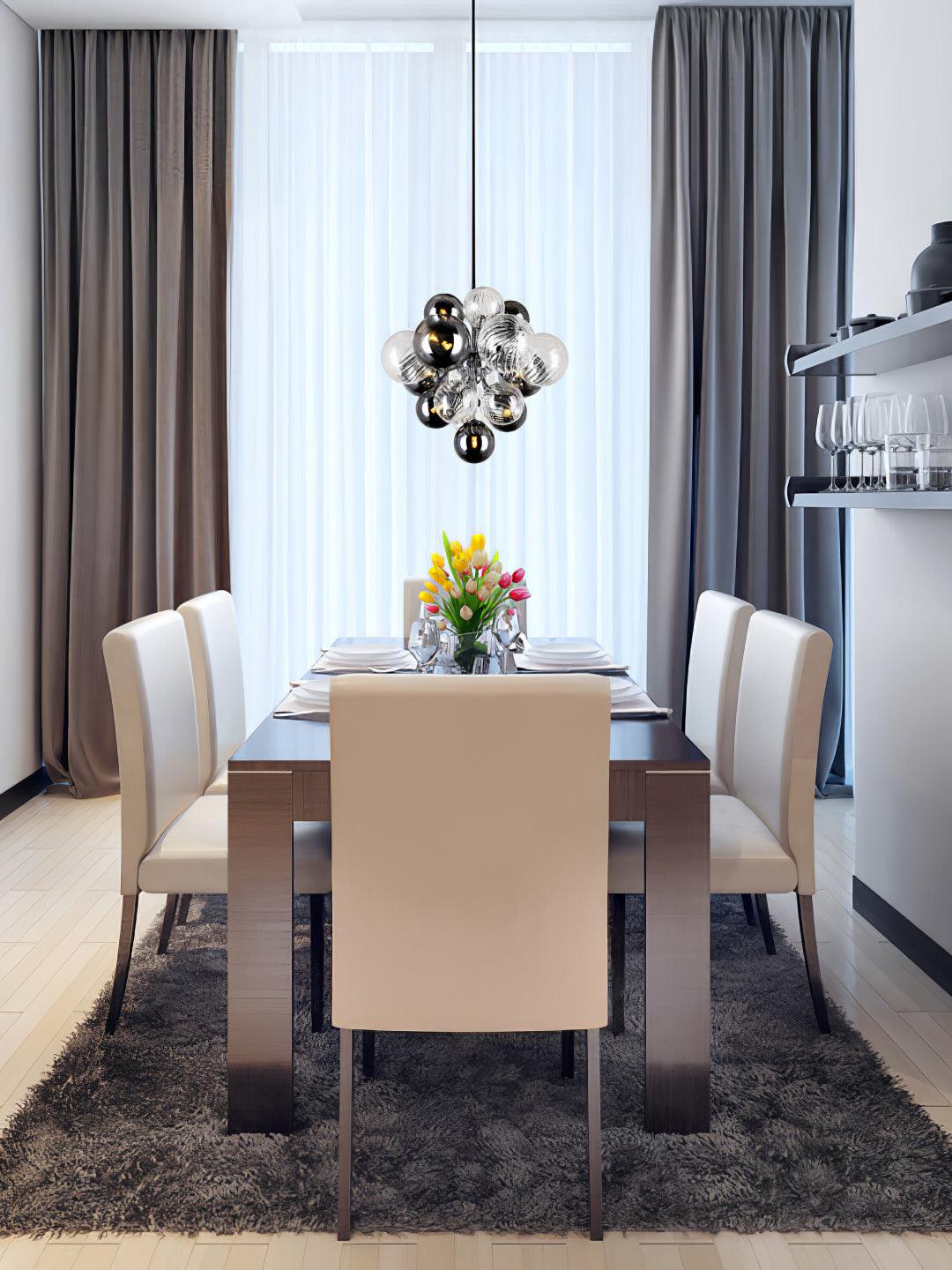 Modern Spiral Glass Globe Chandelier in Chrome Finish with Smoke Grey Accents