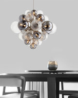 Modern Spiral Glass Globe Chandelier in Chrome Finish with Smoke Grey Accents