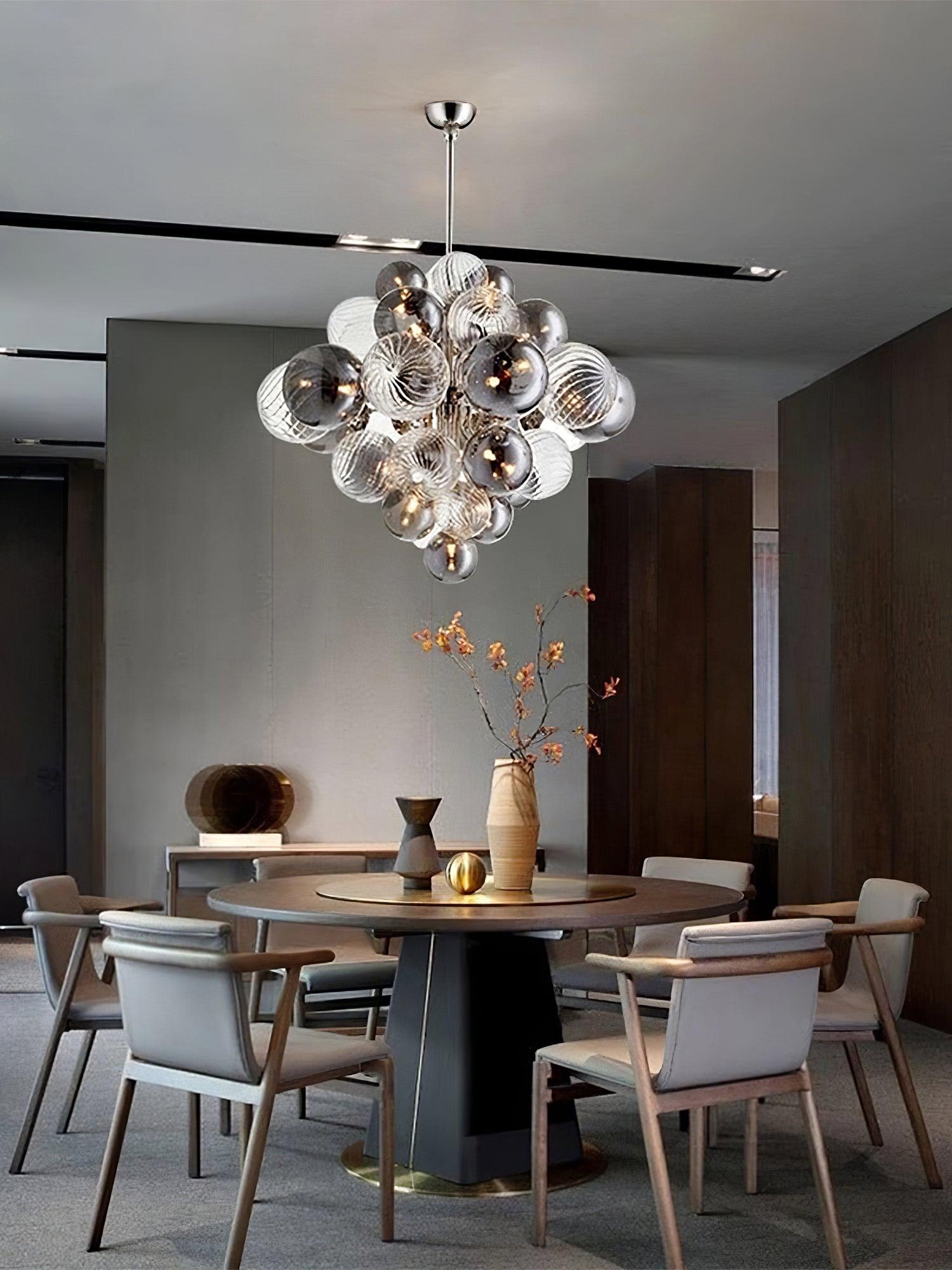 Modern Spiral Glass Globe Chandelier in Chrome Finish with Smoke Grey Accents