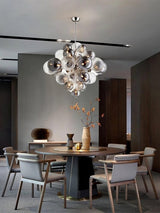 Modern Spiral Glass Globe Chandelier in Chrome Finish with Smoke Grey Accents