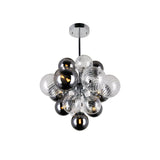 Modern Spiral Glass Globe Chandelier in Chrome Finish with Smoke Grey Accents