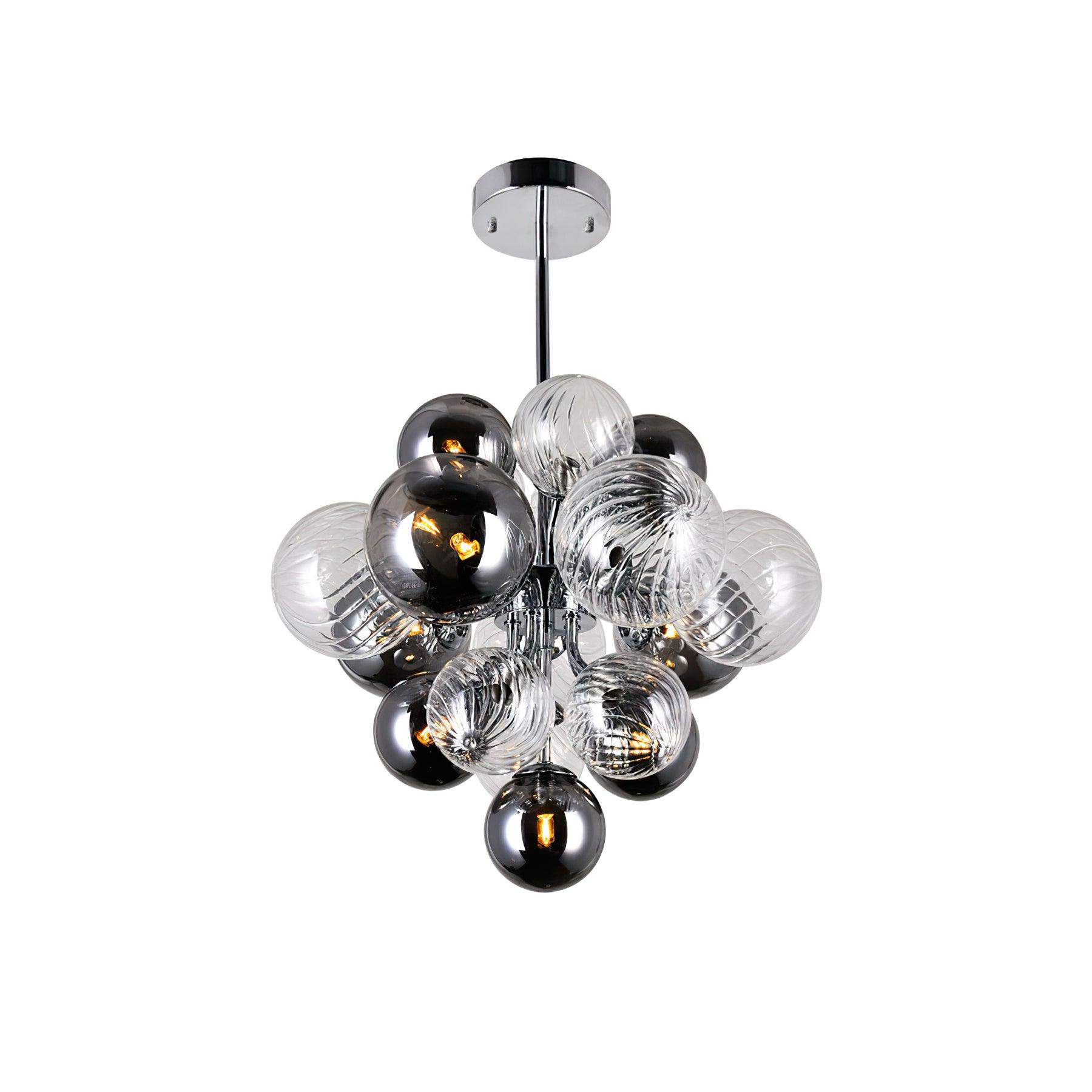 Modern Spiral Glass Globe Chandelier in Chrome Finish with Smoke Grey Accents