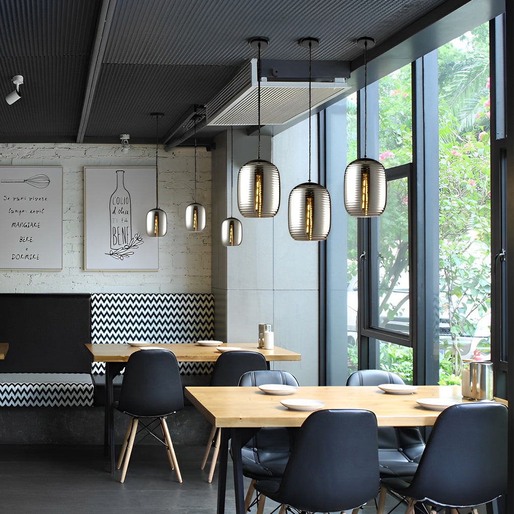 Modern Spiral Glass Pendant Light with Screw Thread Texture LED Hanging Ceiling Lamp