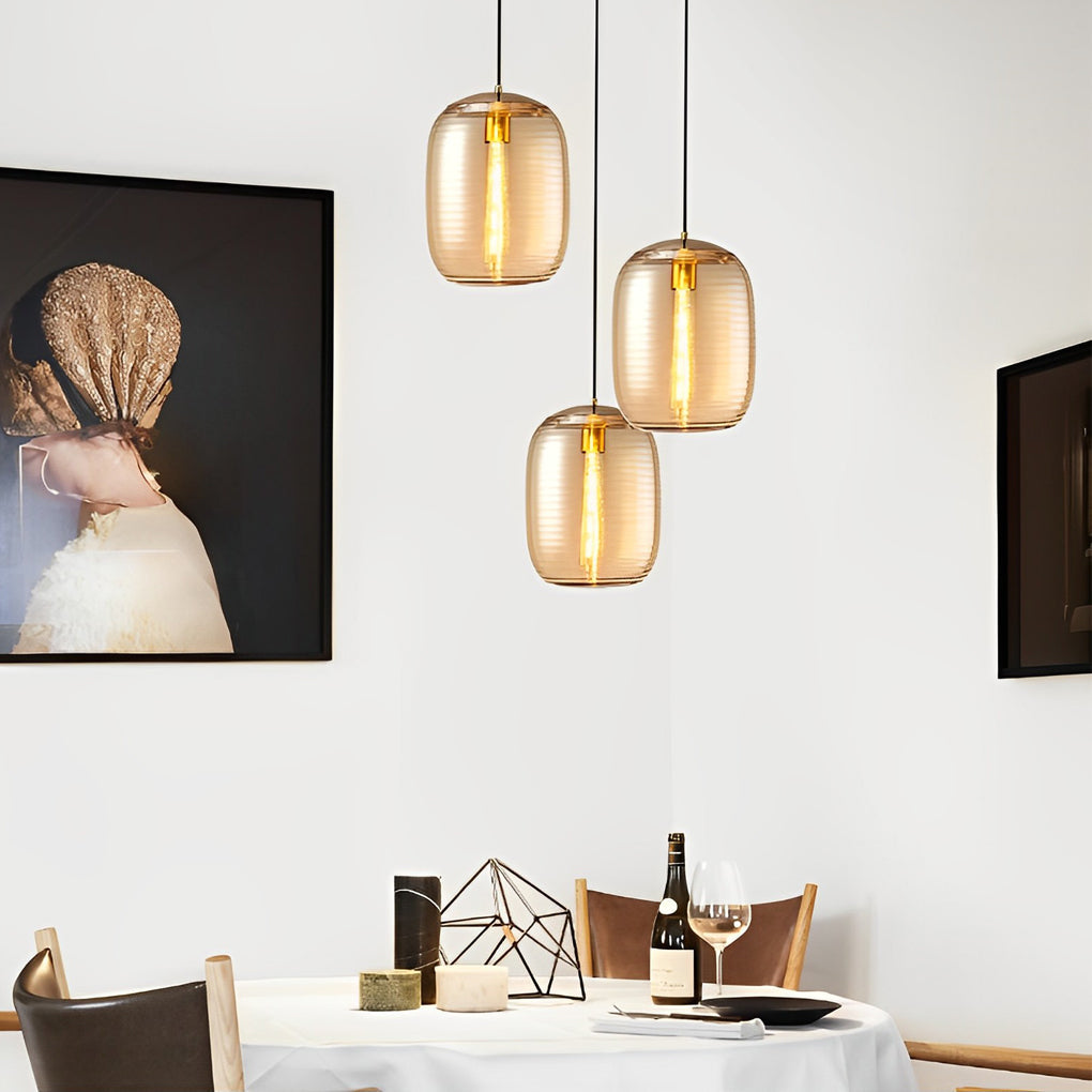 Modern Spiral Glass Pendant Light with Screw Thread Texture LED Hanging Ceiling Lamp