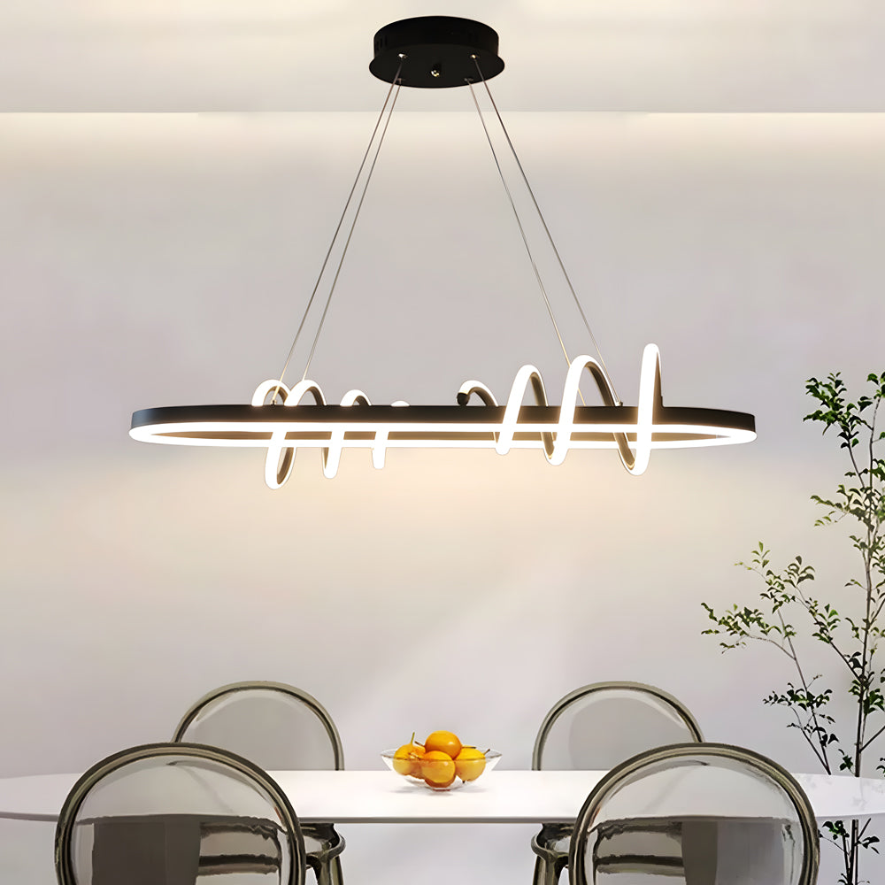 Modern Spiral LED Chandelier Dimmable Black Hanging Pendant Light for Dining Room