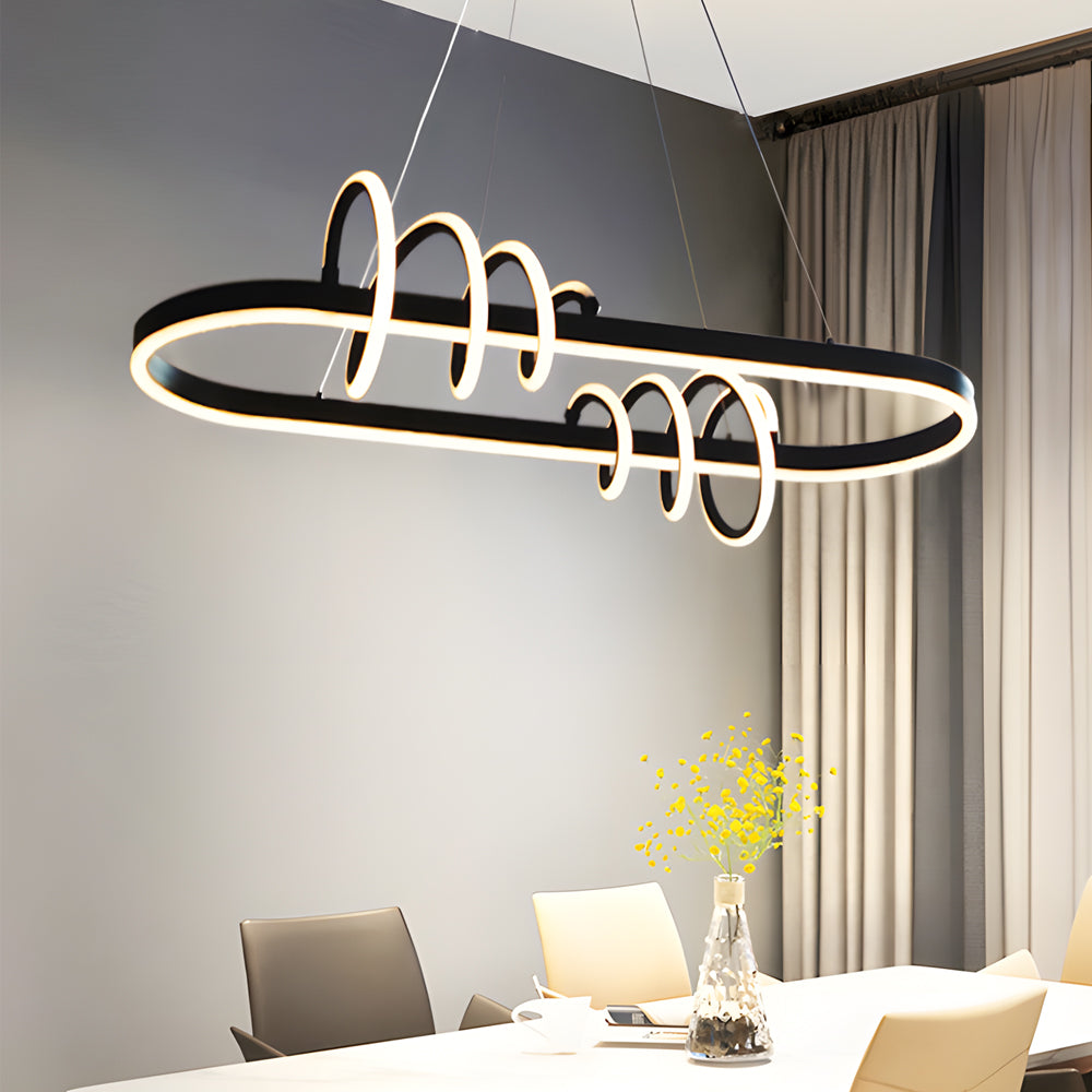 Modern Spiral LED Chandelier Dimmable Black Hanging Pendant Light for Dining Room