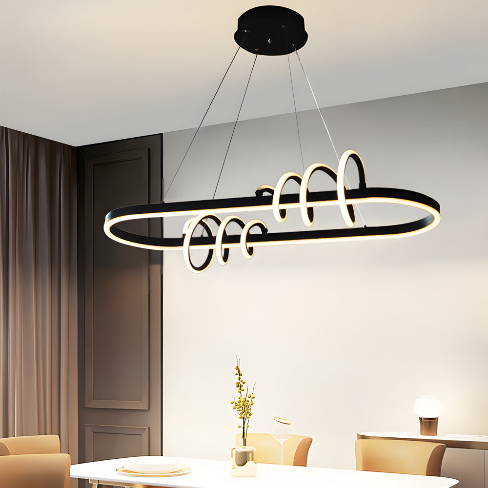 Modern Spiral LED Chandelier Dimmable Black Hanging Pendant Light for Dining Room