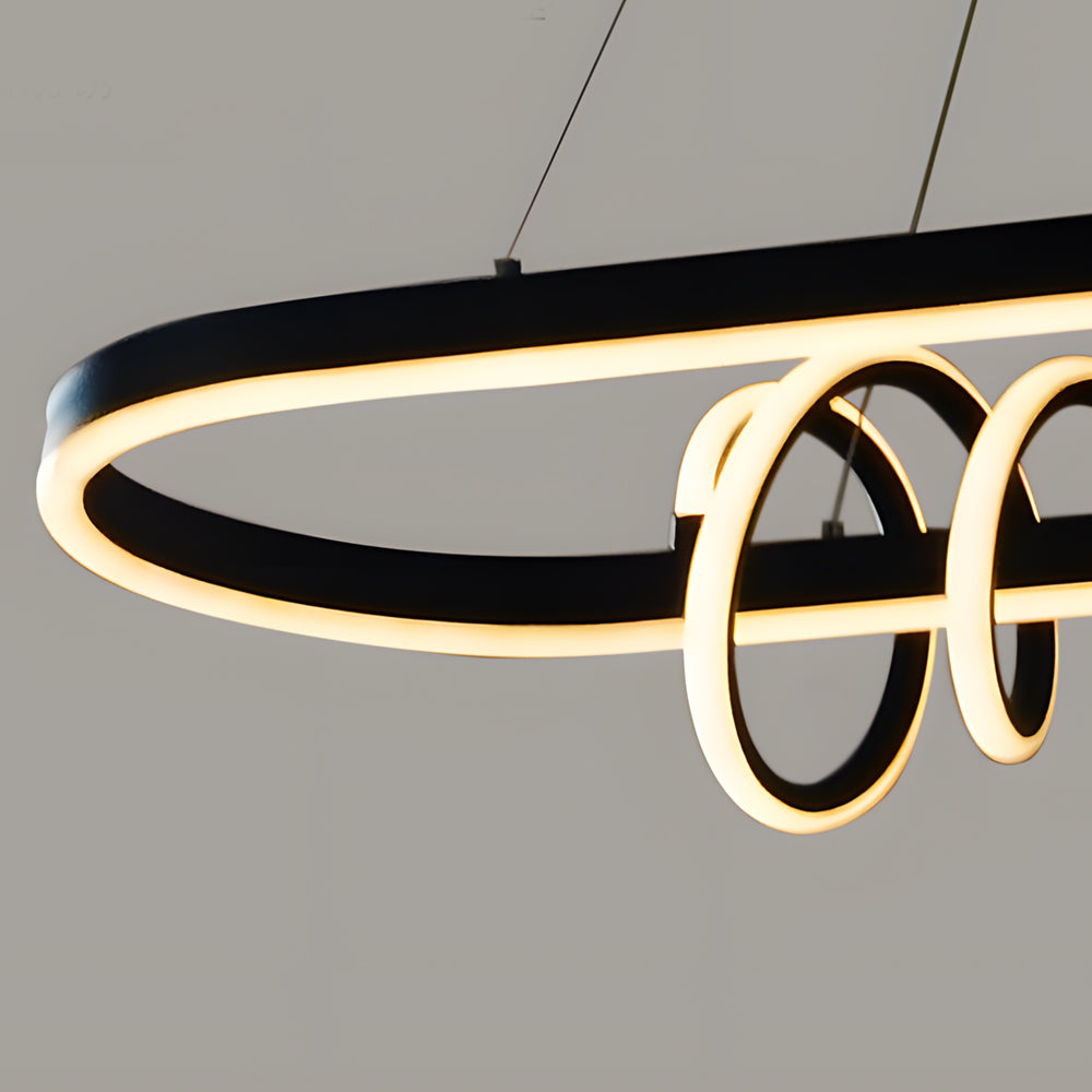 Modern Spiral LED Chandelier Dimmable Black Hanging Pendant Light for Dining Room