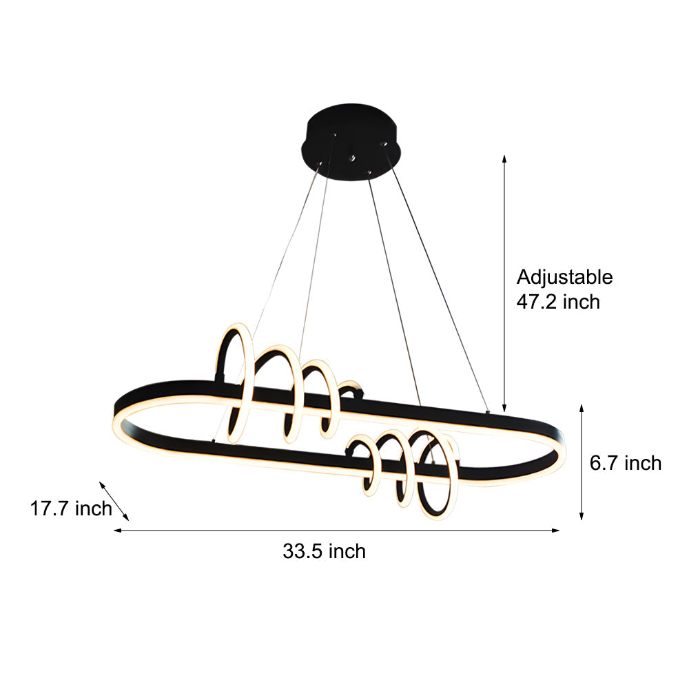 Modern Spiral LED Chandelier Dimmable Black Hanging Pendant Light for Dining Room