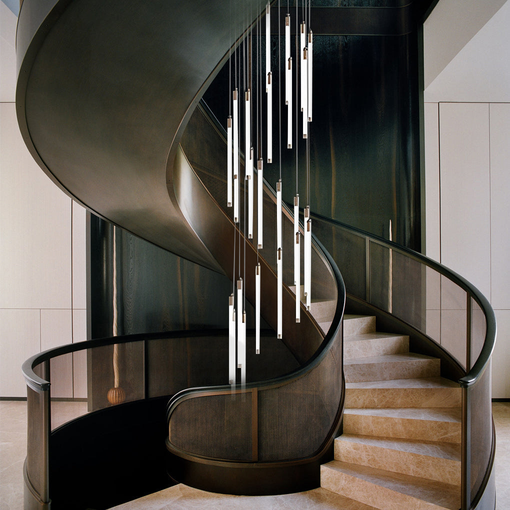Modern Spiral LED Staircase Chandelier Long Acrylic Pendant Light for Duplex Foyer and Hallways