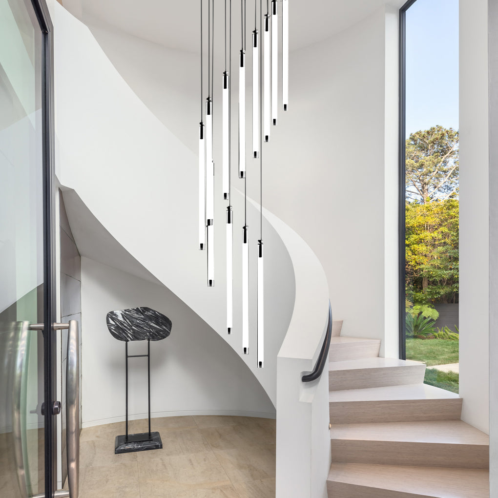 Modern Spiral LED Staircase Chandelier Long Acrylic Pendant Light for Duplex Foyer and Hallways
