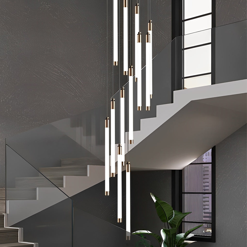 Modern Spiral LED Staircase Chandelier Long Acrylic Pendant Light for Duplex Foyer and Hallways