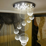 Modern Spiral Raindrop Crystal Ball LED Chandelier for Staircase and Grand Foyer