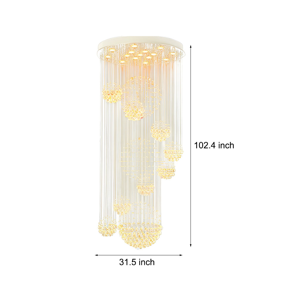 Modern Spiral Raindrop Crystal Ball LED Chandelier for Staircase and Grand Foyer