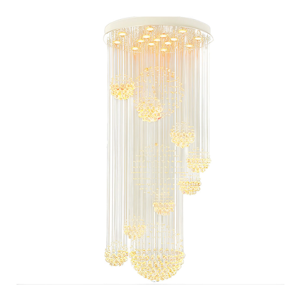 Modern Spiral Raindrop Crystal Ball LED Chandelier for Staircase and Grand Foyer