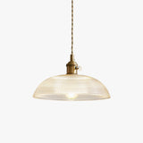 Modern Spiral Ribbed Glass Ceiling Pendant Light with Polished Brass Accents