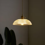 Modern Spiral Ribbed Glass Ceiling Pendant Light with Polished Brass Accents