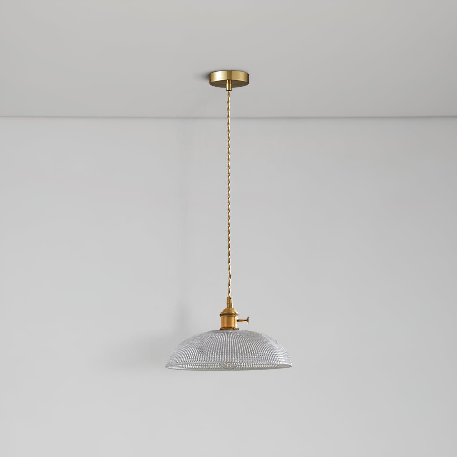 Modern Spiral Ribbed Glass Ceiling Pendant Light with Polished Brass Accents
