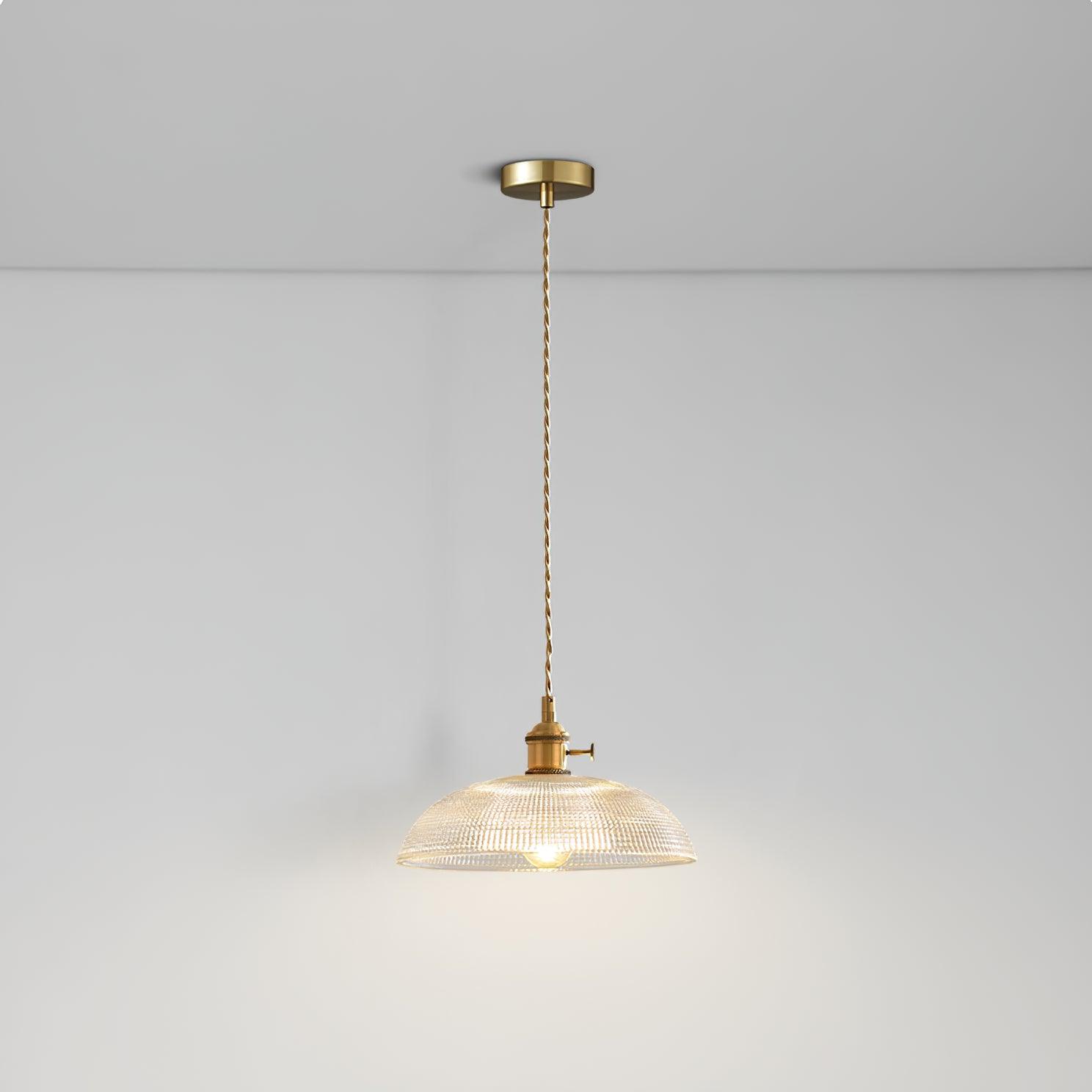 Modern Spiral Ribbed Glass Ceiling Pendant Light with Polished Brass Accents