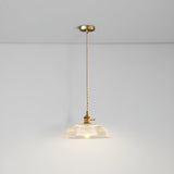 Modern Spiral Ribbed Glass Ceiling Pendant Light with Polished Brass Accents