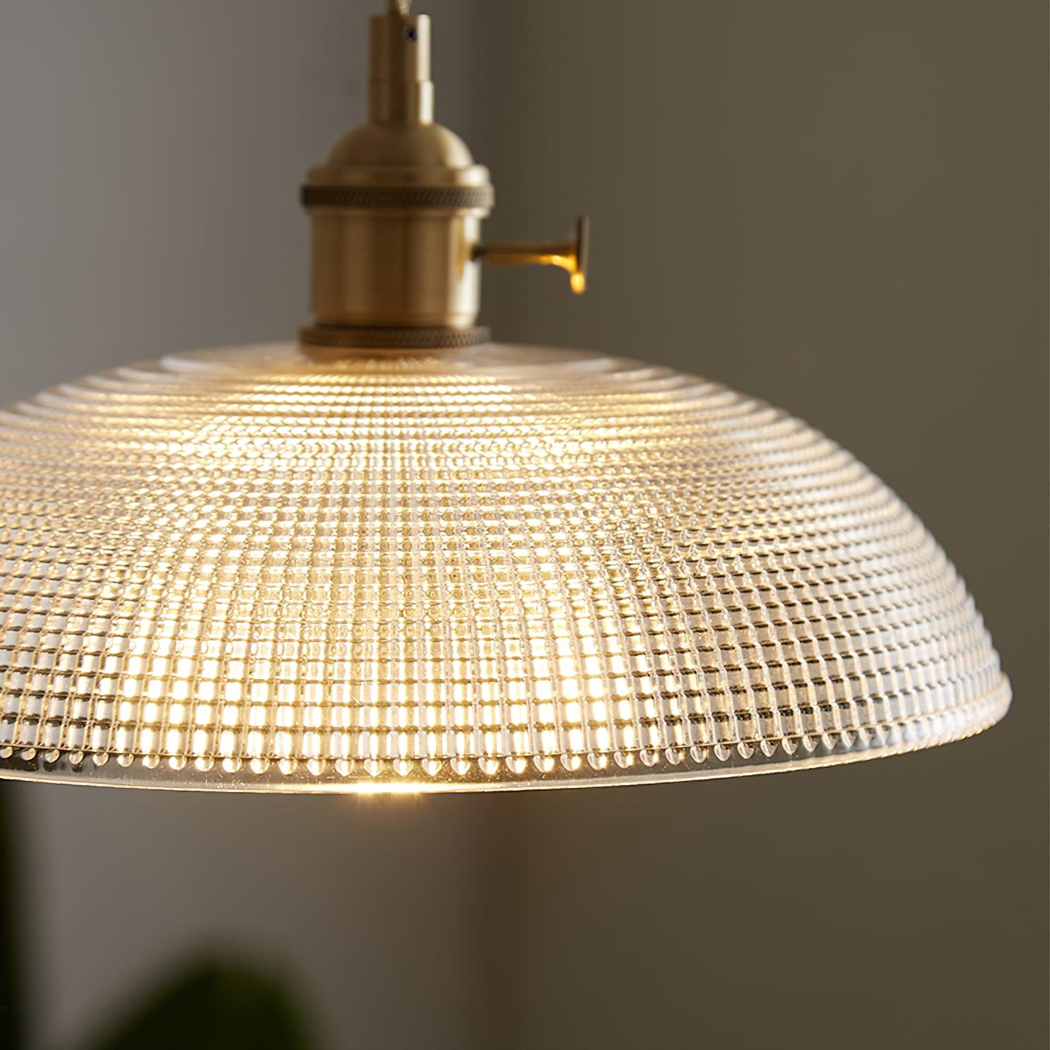 Modern Spiral Ribbed Glass Ceiling Pendant Light with Polished Brass Accents