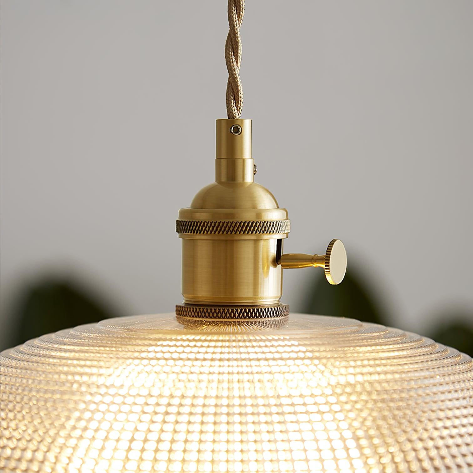 Modern Spiral Ribbed Glass Ceiling Pendant Light with Polished Brass Accents