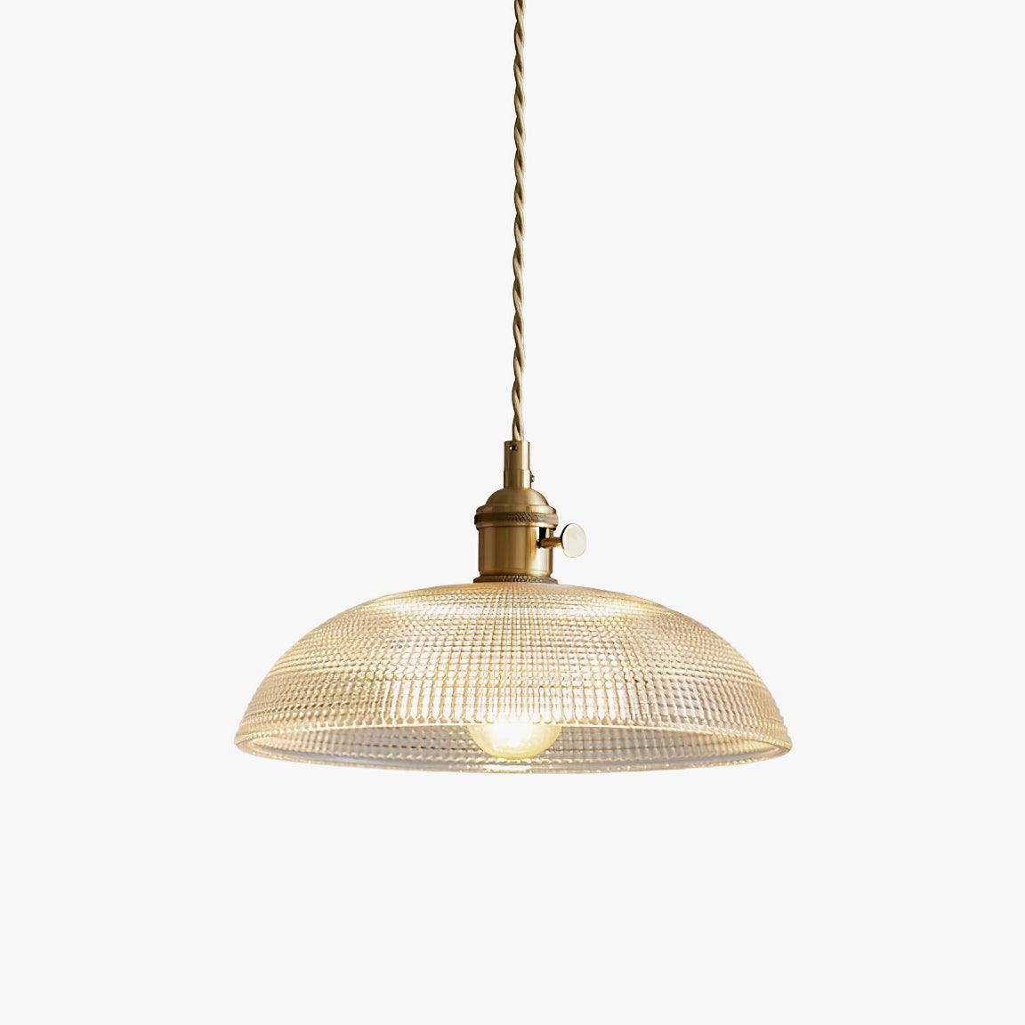 Modern Spiral Ribbed Glass Ceiling Pendant Light with Polished Brass Accents