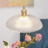Modern Spiral Ribbed Glass Ceiling Pendant Light with Polished Brass Accents