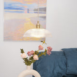 Modern Spiral Ribbed Glass Ceiling Pendant Light with Polished Brass Accents