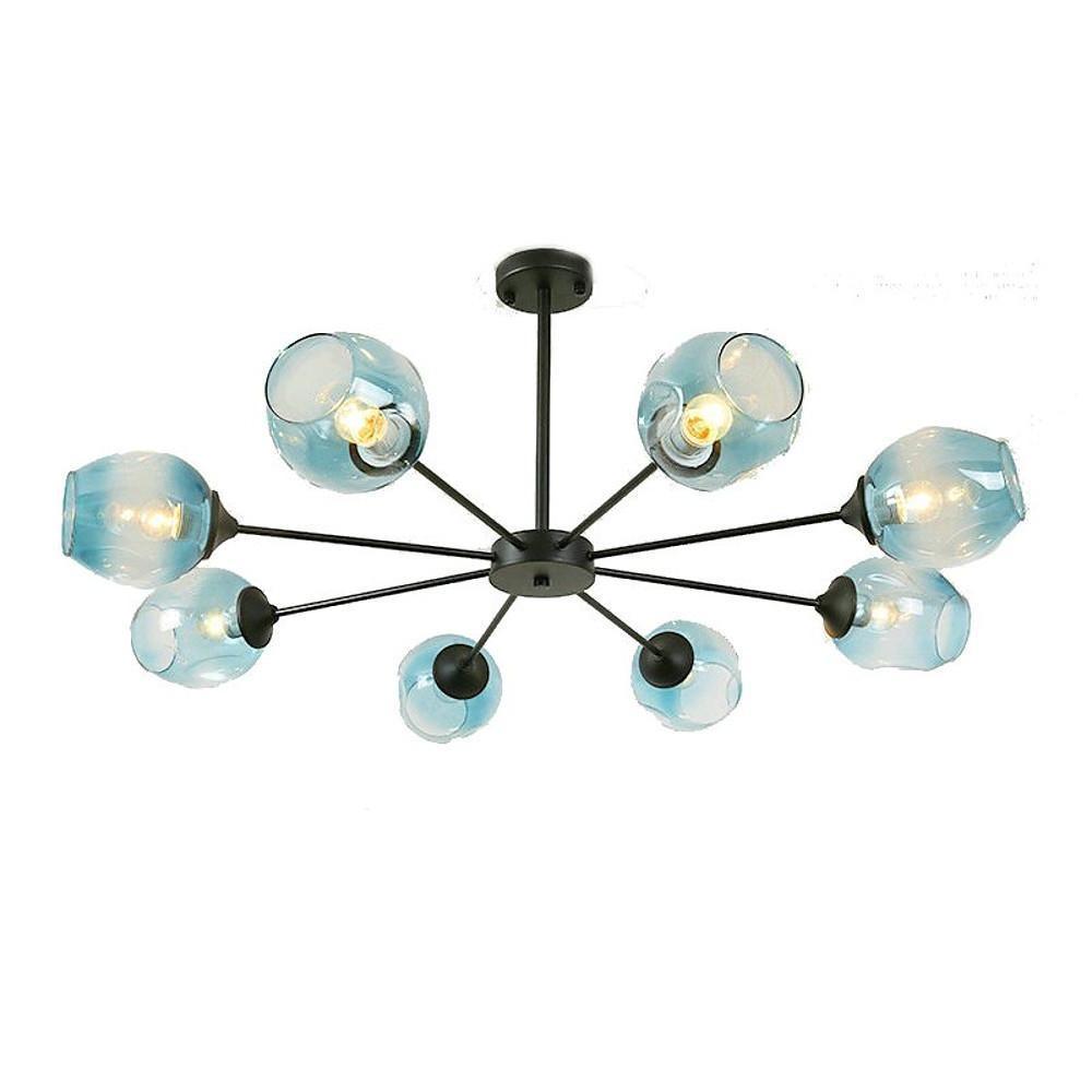 Modern Sputnik 8 Light Glass Globe Chandelier Metal Mid Century Ceiling Fixture