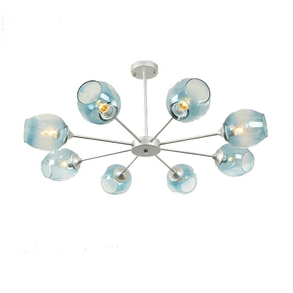 Modern Sputnik 8 Light Glass Globe Chandelier Metal Mid Century Ceiling Fixture