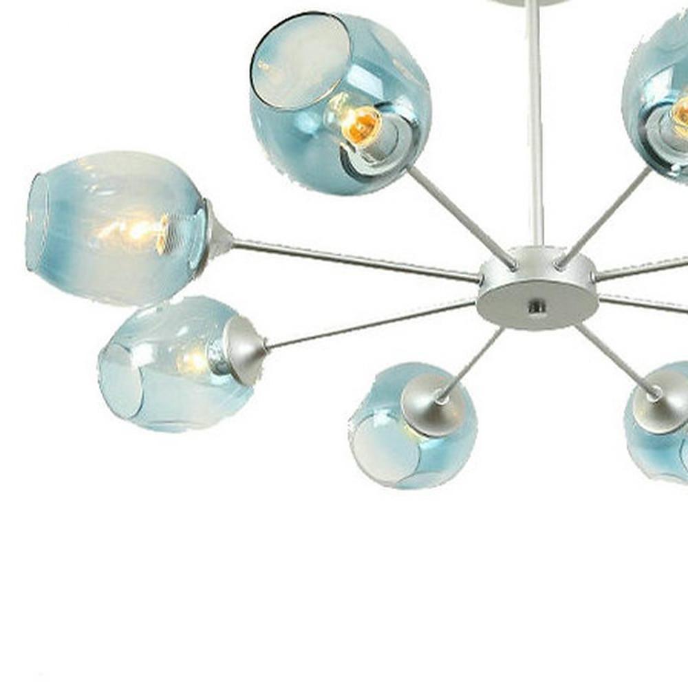 Modern Sputnik 8 Light Glass Globe Chandelier Metal Mid Century Ceiling Fixture