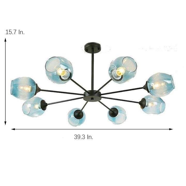 Modern Sputnik 8 Light Glass Globe Chandelier Metal Mid Century Ceiling Fixture