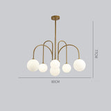 Modern Sputnik Chandelier with Milky White Ball Glass Shades and Curved Linear Gold or Black Frame