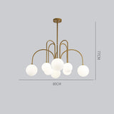 Modern Sputnik Chandelier with Milky White Ball Glass Shades and Curved Linear Gold or Black Frame