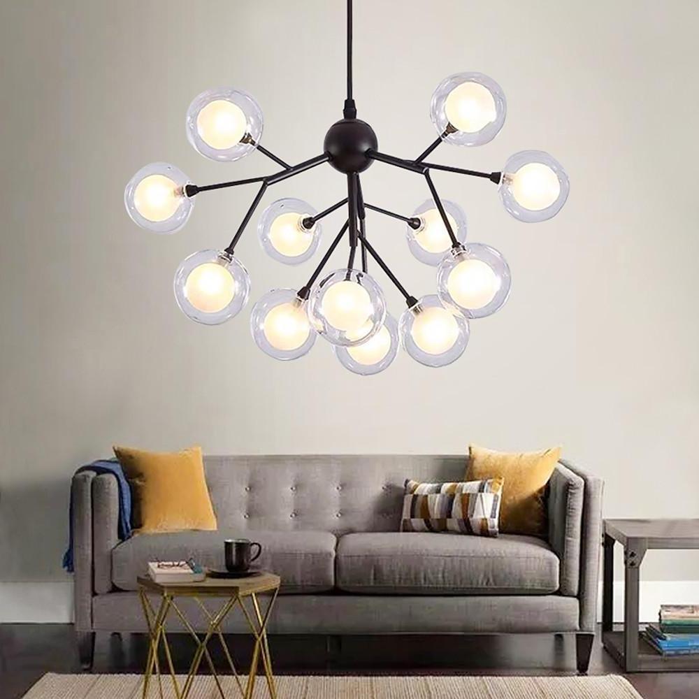 Modern Sputnik Cluster LED Chandelier 12 Light Glass Globe Pendant for Dining Room