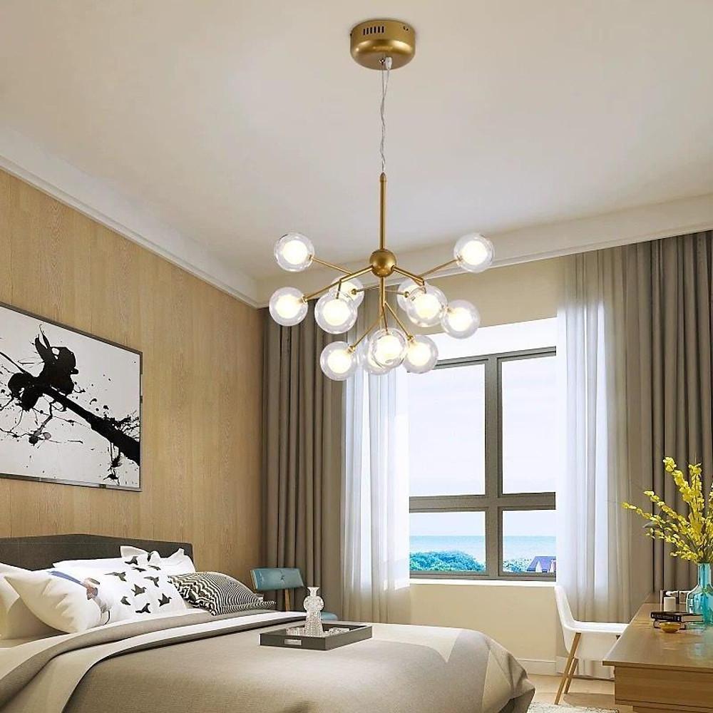 Modern Sputnik Cluster LED Chandelier 12 Light Glass Globe Pendant for Dining Room