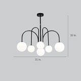 Modern Sputnik Curved Linear Chandelier White Glass Ball Shade Pendant Light Gold Black