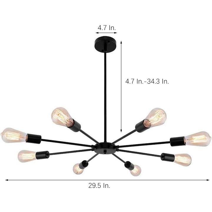 Modern Sputnik Semi Flush Mount Ceiling Light Mid Century Retro Fixture for Bedroom and Living Room