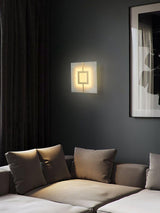 Modern Square Alabaster Wall Sconce with Brass Frame for Luxury Indoor Lighting