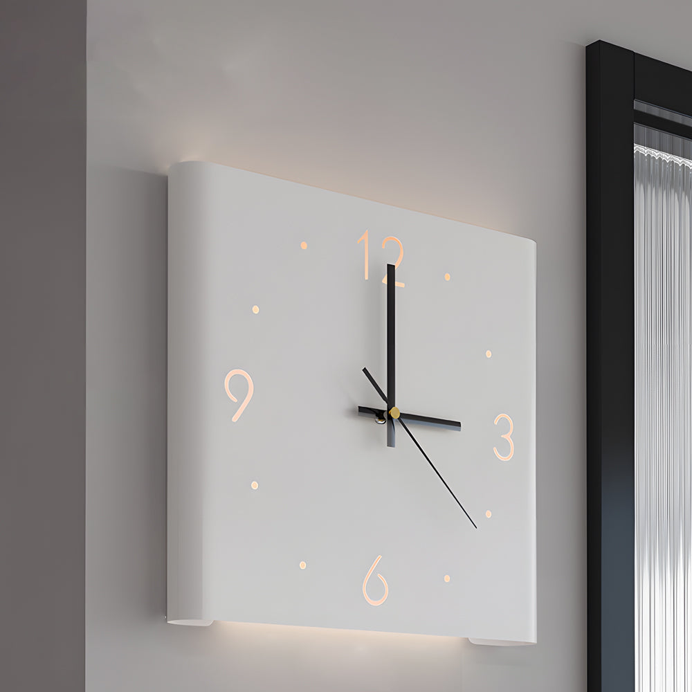 Modern Square Backlit LED Corner Wall Clock Silent Metal Motion Sensor Decor