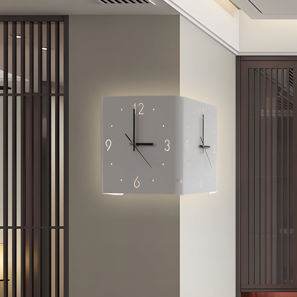 Modern Square Backlit LED Corner Wall Clock Silent Metal Motion Sensor Decor